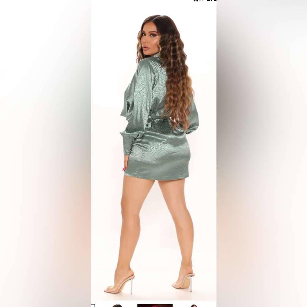Fashion Nova Sage Green Long Sleeve Mini Dress - Picture 2 of 3